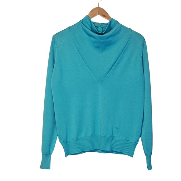 Givenchy Sport Sweaters - VTG 70s Givenchy Sport Sweater Womens 40 US 8 Turquoise Blue Qiana Mock Neck Zip